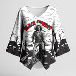 Black Cowboy Nat Love Kimono Sleeve Blouse Comic Style Desert Line Art Red Typography
