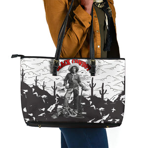Black Cowboy Nat Love Leather Tote Bag Comic Style Desert Line Art Red Typography
