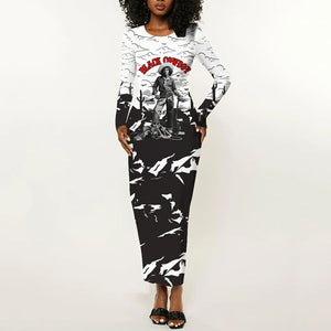 Black Cowboy Nat Love Long Sleeve Bodycon Dress Comic Style Desert Line Art Red Typography