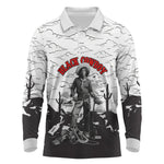 Black Cowboy Nat Love Long Sleeve Polo Shirt Comic Style Desert Line Art Red Typography