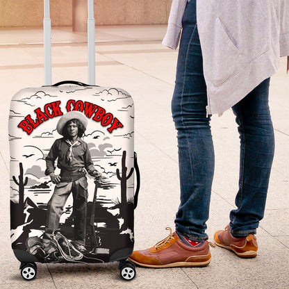 Black Cowboy Nat Love Luggage Cover Comic Style Desert Line Art Red Typography
