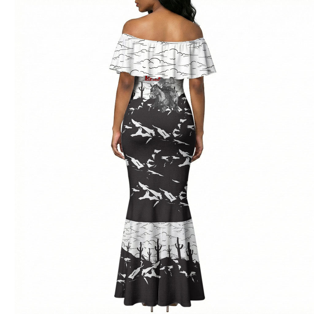 Black Cowboy Nat Love Mermaid Dress Comic Style Desert Line Art Red Typography