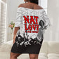 Black Cowboy Nat Love Off Shoulder Short Dress Comic Style Desert Line Art Red Typography