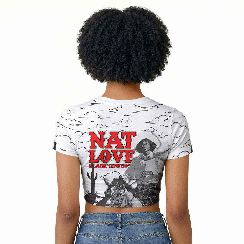 Black Cowboy Nat Love Raglan Cropped T shirt Comic Style Desert Line Art Red Typography