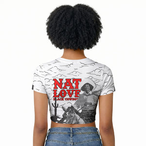 Black Cowboy Nat Love Raglan Cropped T shirt Comic Style Desert Line Art Red Typography