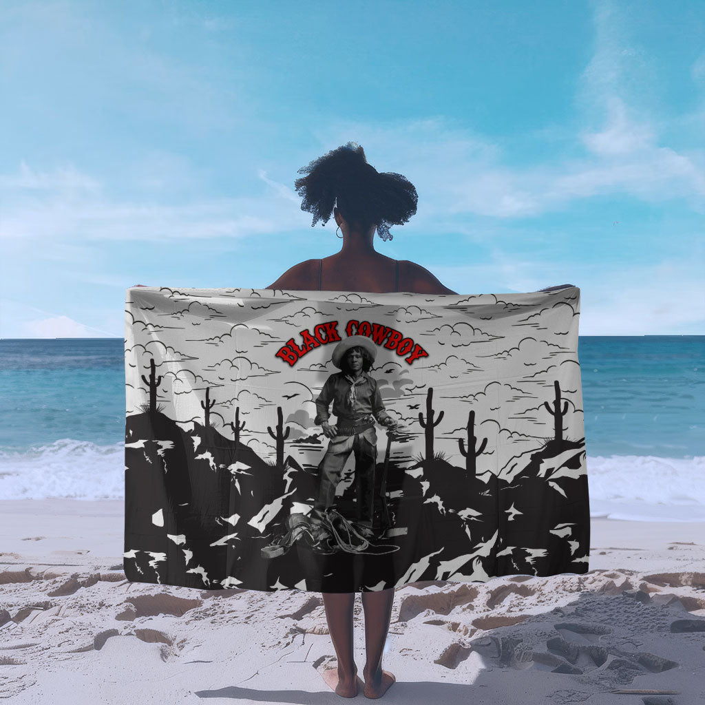 Black Cowboy Nat Love Sarong Comic Style Desert Line Art Red Typography