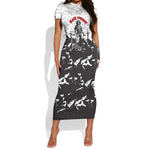 Black Cowboy Nat Love Short Sleeve Bodycon Dress Comic Style Desert Line Art Red Typography