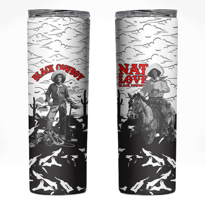 Black Cowboy Nat Love Skinny Tumbler Comic Style Desert Line Art Red Typography