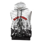 Black Cowboy Nat Love Sleeveless Hoodie Comic Style Desert Line Art Red Typography