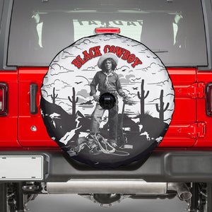 Black Cowboy Nat Love Spare Tire Cover Comic Style Desert Line Art Red Typography
