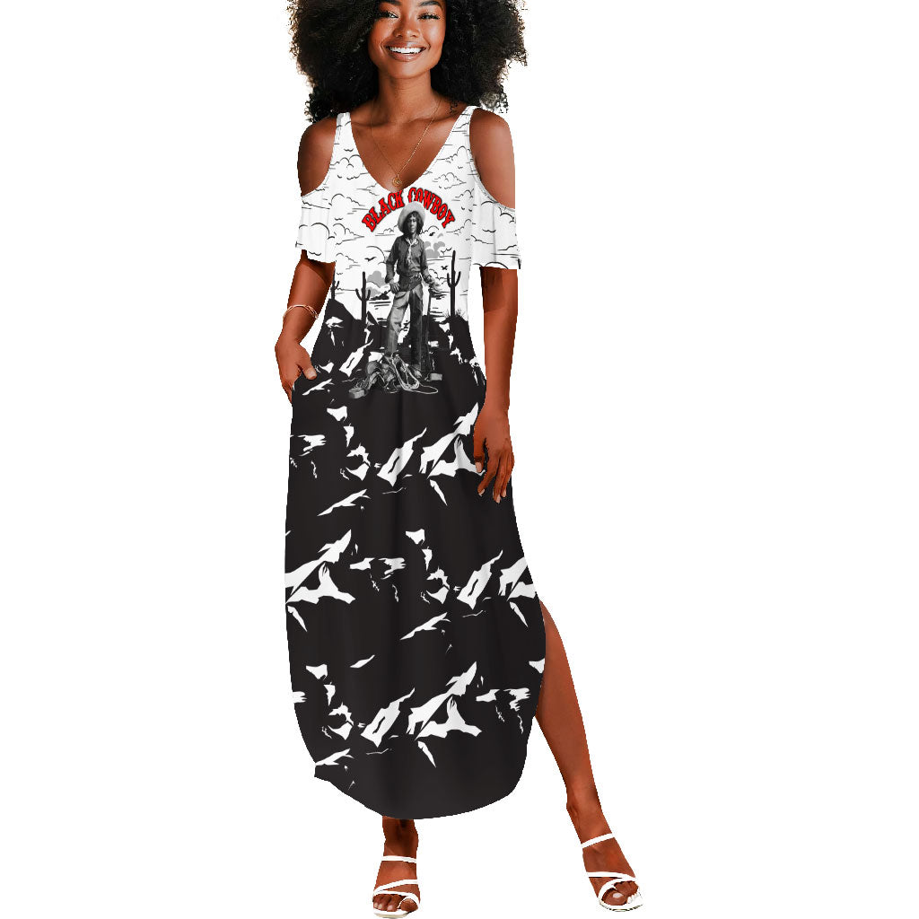 Black Cowboy Nat Love Summer Maxi Dress Comic Style Desert Line Art Red Typography