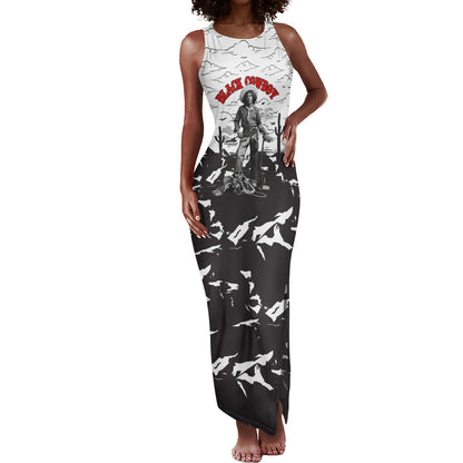 Black Cowboy Nat Love Tank Maxi Dress Comic Style Desert Line Art Red Typography