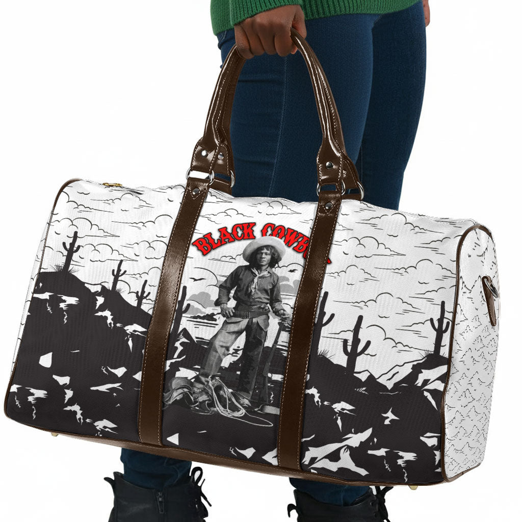 Black Cowboy Nat Love Travel Bag Comic Style Desert Line Art Red Typography