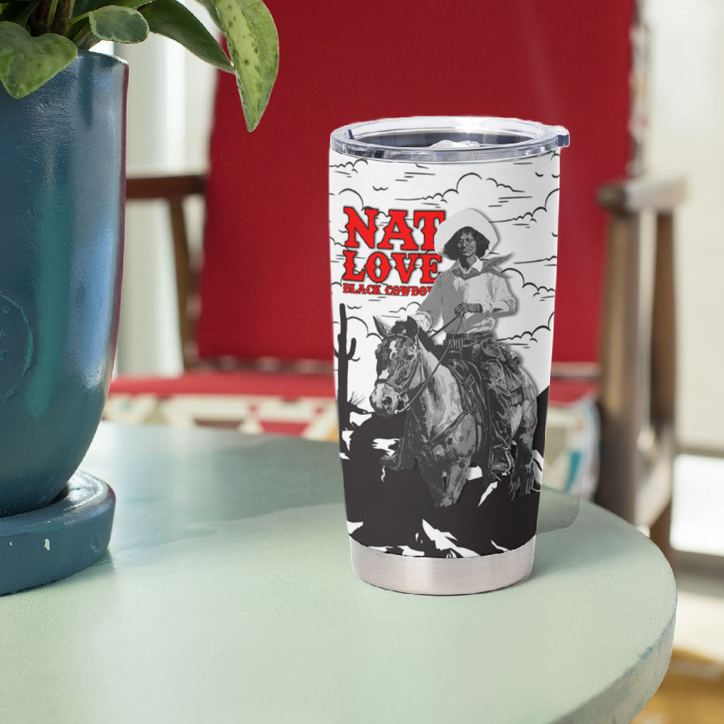 Black Cowboy Nat Love Tumbler Cup Comic Style Desert Line Art Red Typography