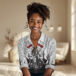 Black Cowboy Nat Love Women Casual Shirt Comic Style Desert Line Art Red Typography