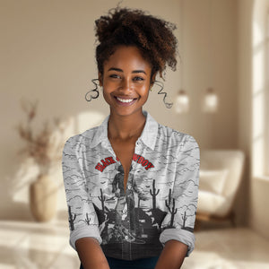 Black Cowboy Nat Love Women Casual Shirt Comic Style Desert Line Art Red Typography