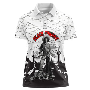 Black Cowboy Nat Love Women Polo Shirt Comic Style Desert Line Art Red Typography