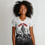 Black Cowboy Nat Love Women V-Neck T-Shirt Comic Style Desert Line Art Red Typography