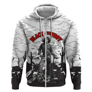 Black Cowboy Nat Love Zip Hoodie Comic Style Desert Line Art Red Typography