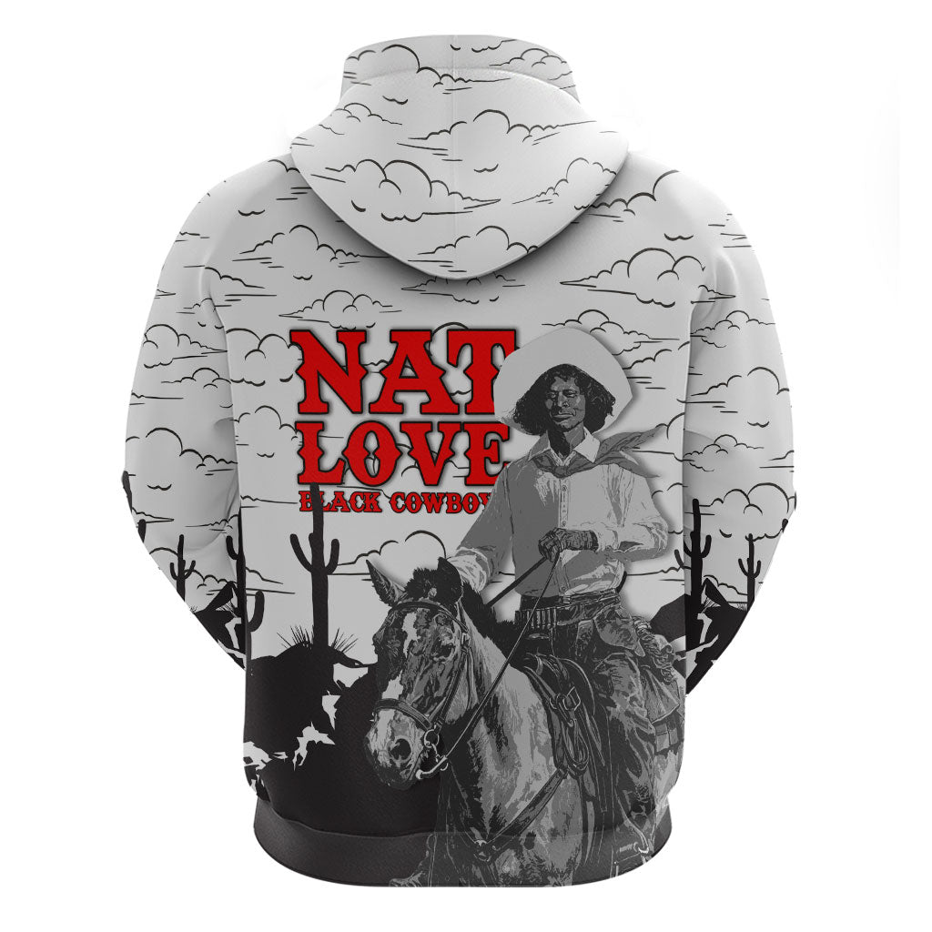 Black Cowboy Nat Love Zip Hoodie Comic Style Desert Line Art Red Typography