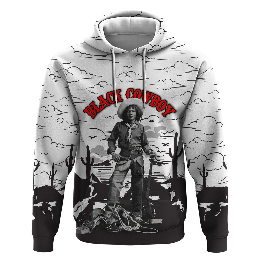 Black Cowboy Nat Love Zip Hoodie Comic Style Desert Line Art Red Typography
