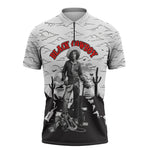 Black Cowboy Nat Love Zipper Polo Shirt Comic Style Desert Line Art Red Typography