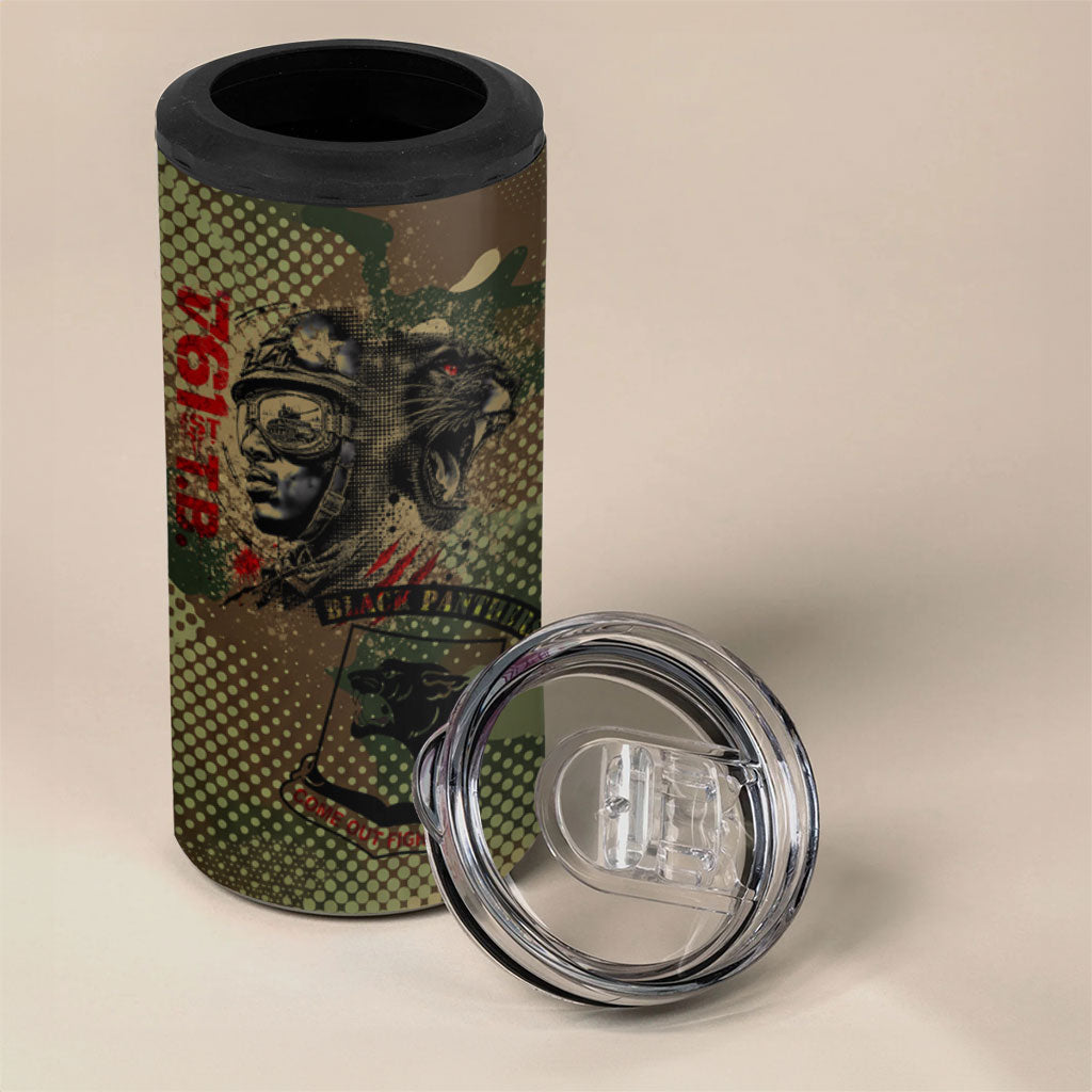 761st Tank Battalion Black Panthers 4 in 1 Can Cooler Tumbler Come Out Fighting Military - Camouflage Halftone