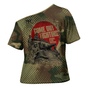761st Tank Battalion Black Panthers Cross Shoulder Shirt Come Out Fighting Military - Camouflage Halftone