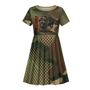 761st Tank Battalion Black Panthers Kid Short Sleeve Dress Come Out Fighting Military - Camouflage Halftone