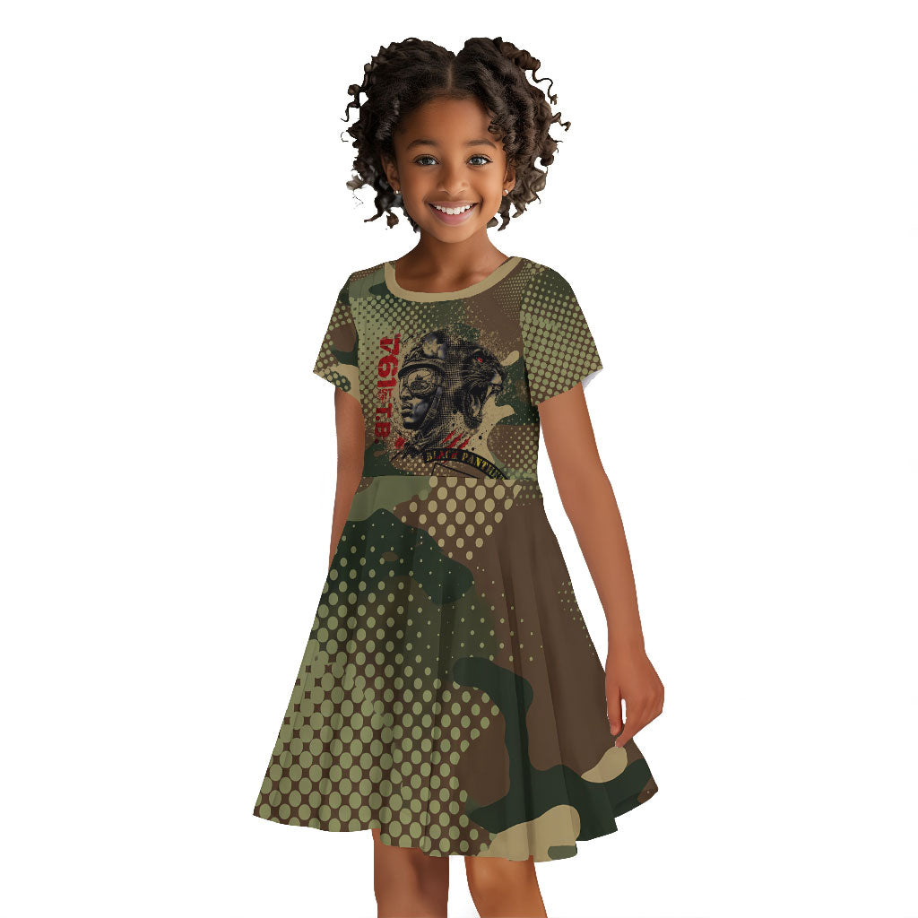 761st Tank Battalion Black Panthers Kid Short Sleeve Dress Come Out Fighting Military - Camouflage Halftone