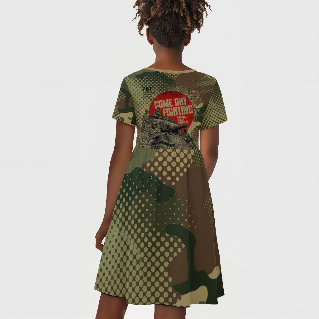 761st Tank Battalion Black Panthers Kid Short Sleeve Dress Come Out Fighting Military - Camouflage Halftone