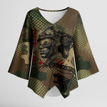 761st Tank Battalion Black Panthers Kimono Sleeve Blouse Come Out Fighting Military - Camouflage Halftone