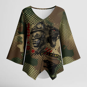 761st Tank Battalion Black Panthers Kimono Sleeve Blouse Come Out Fighting Military - Camouflage Halftone