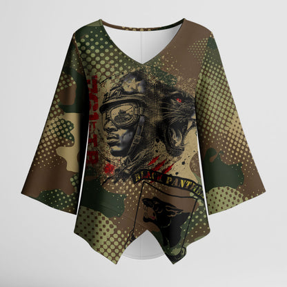 761st Tank Battalion Black Panthers Kimono Sleeve Blouse Come Out Fighting Military - Camouflage Halftone