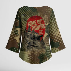 761st Tank Battalion Black Panthers Kimono Sleeve Blouse Come Out Fighting Military - Camouflage Halftone