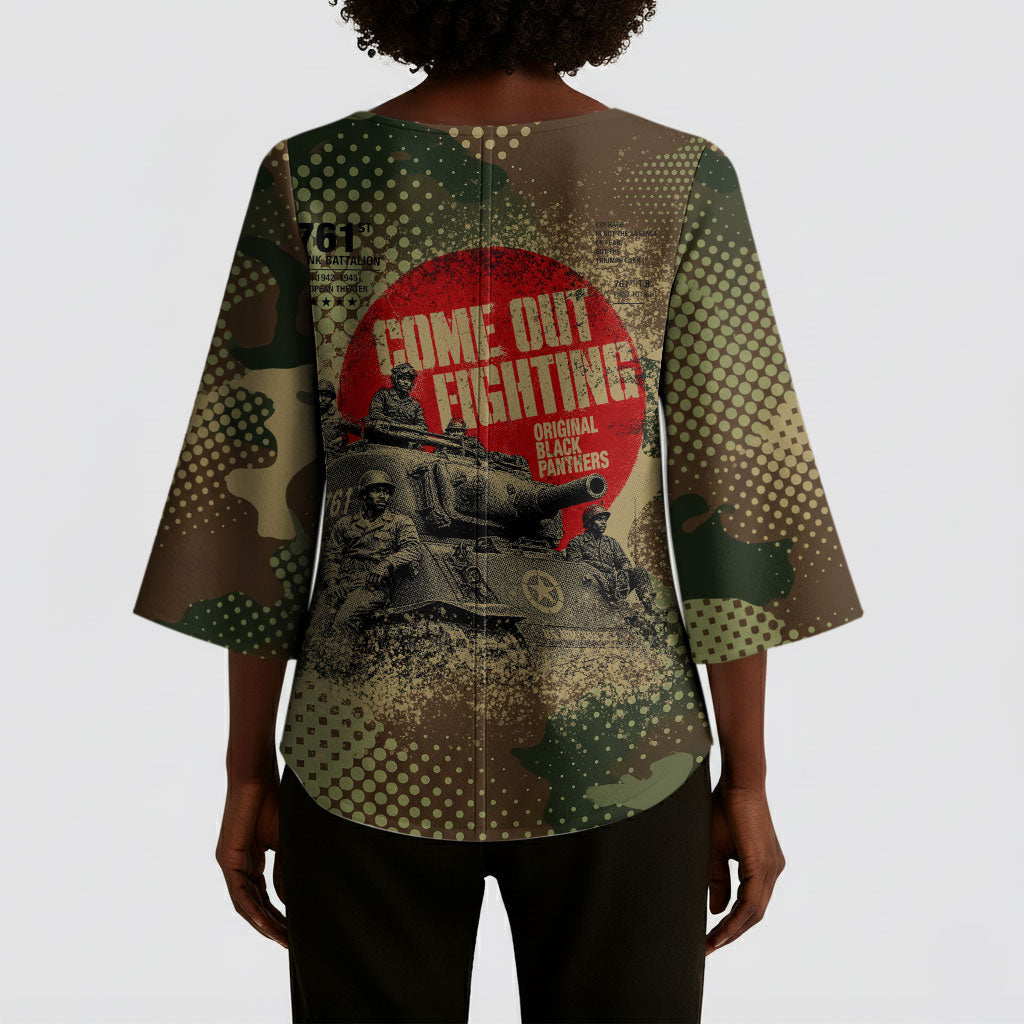 761st Tank Battalion Black Panthers Kimono Sleeve Blouse Come Out Fighting Military - Camouflage Halftone