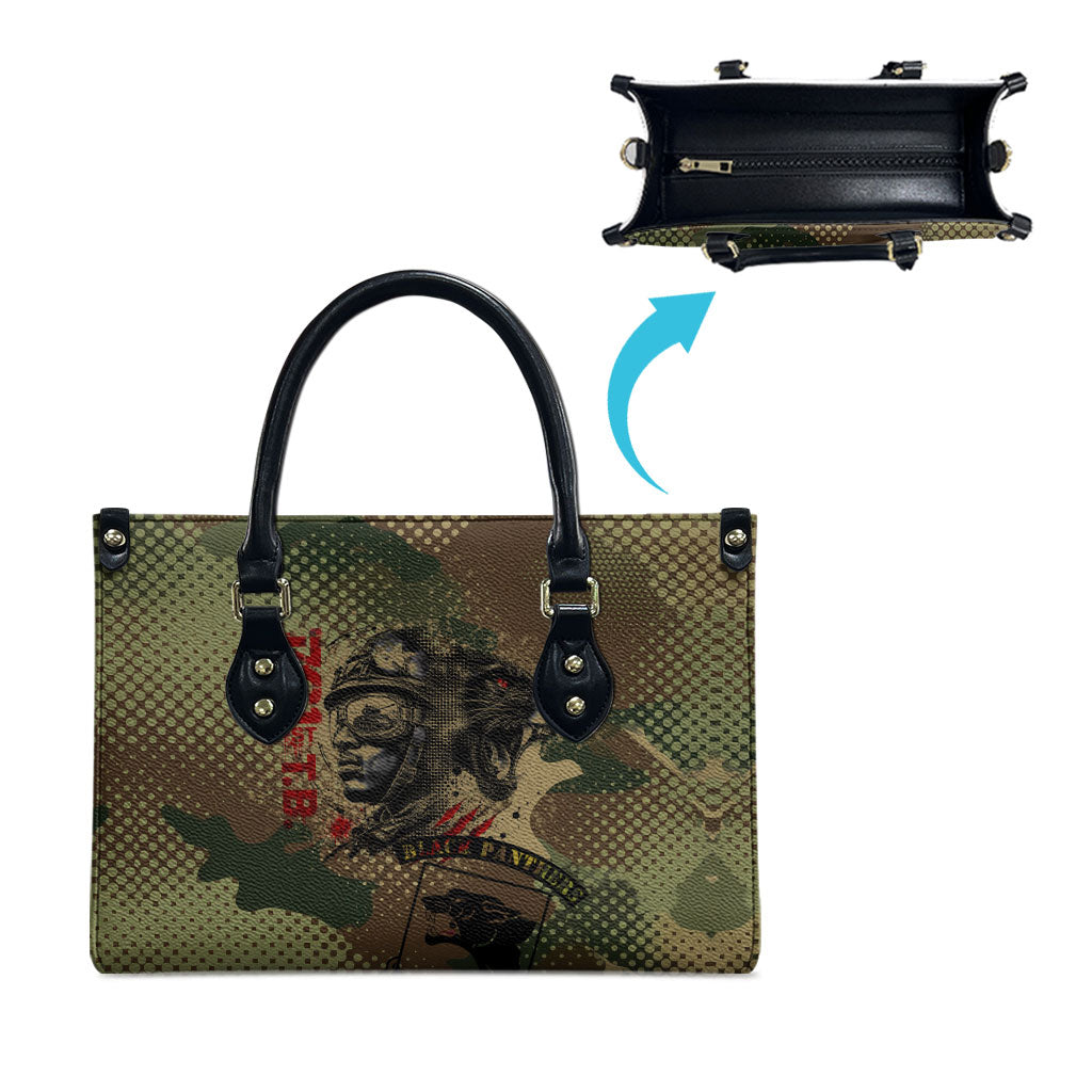 761st Tank Battalion Black Panthers Leather Bag Come Out Fighting Military - Camouflage Halftone
