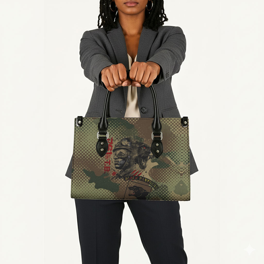 761st Tank Battalion Black Panthers Leather Bag Come Out Fighting Military - Camouflage Halftone