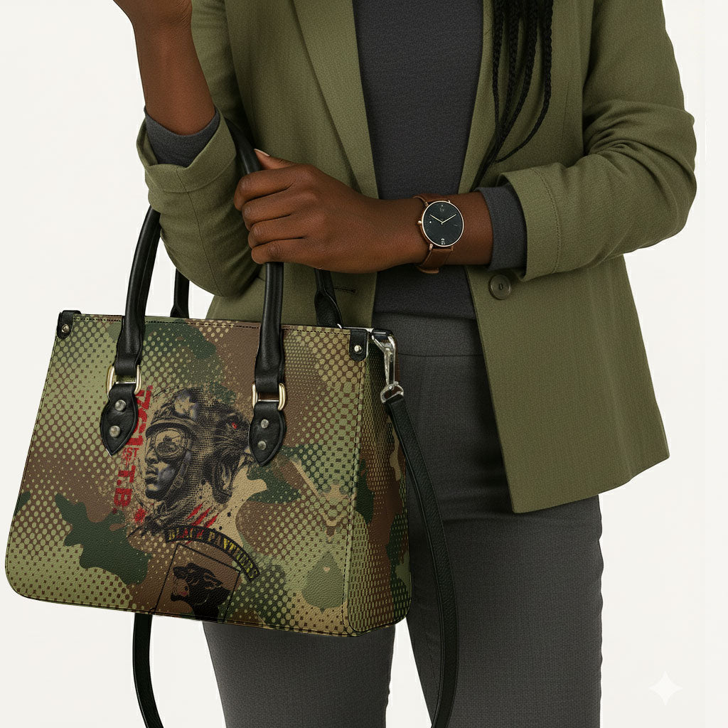 761st Tank Battalion Black Panthers Leather Bag Come Out Fighting Military - Camouflage Halftone