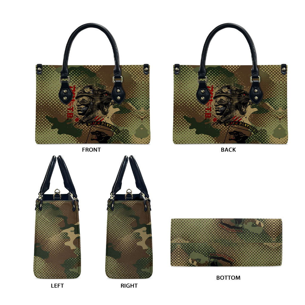 761st Tank Battalion Black Panthers Leather Bag Come Out Fighting Military - Camouflage Halftone