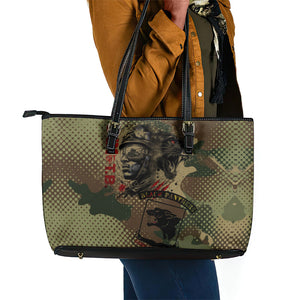 761st Tank Battalion Black Panthers Leather Tote Bag Come Out Fighting Military - Camouflage Halftone