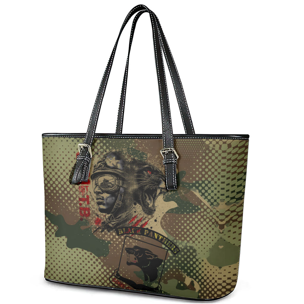 761st Tank Battalion Black Panthers Leather Tote Bag Come Out Fighting Military - Camouflage Halftone