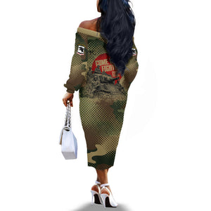 761st Tank Battalion Black Panthers Off The Shoulder Long Sleeve Dress Come Out Fighting Military - Camouflage Halftone