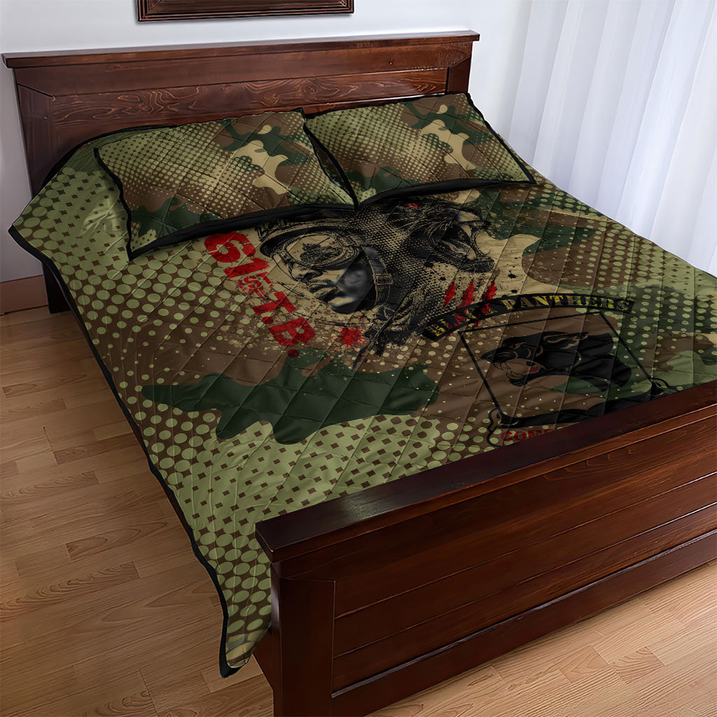 761st Tank Battalion Black Panthers Quilt Bed Set Come Out Fighting Military - Camouflage Halftone
