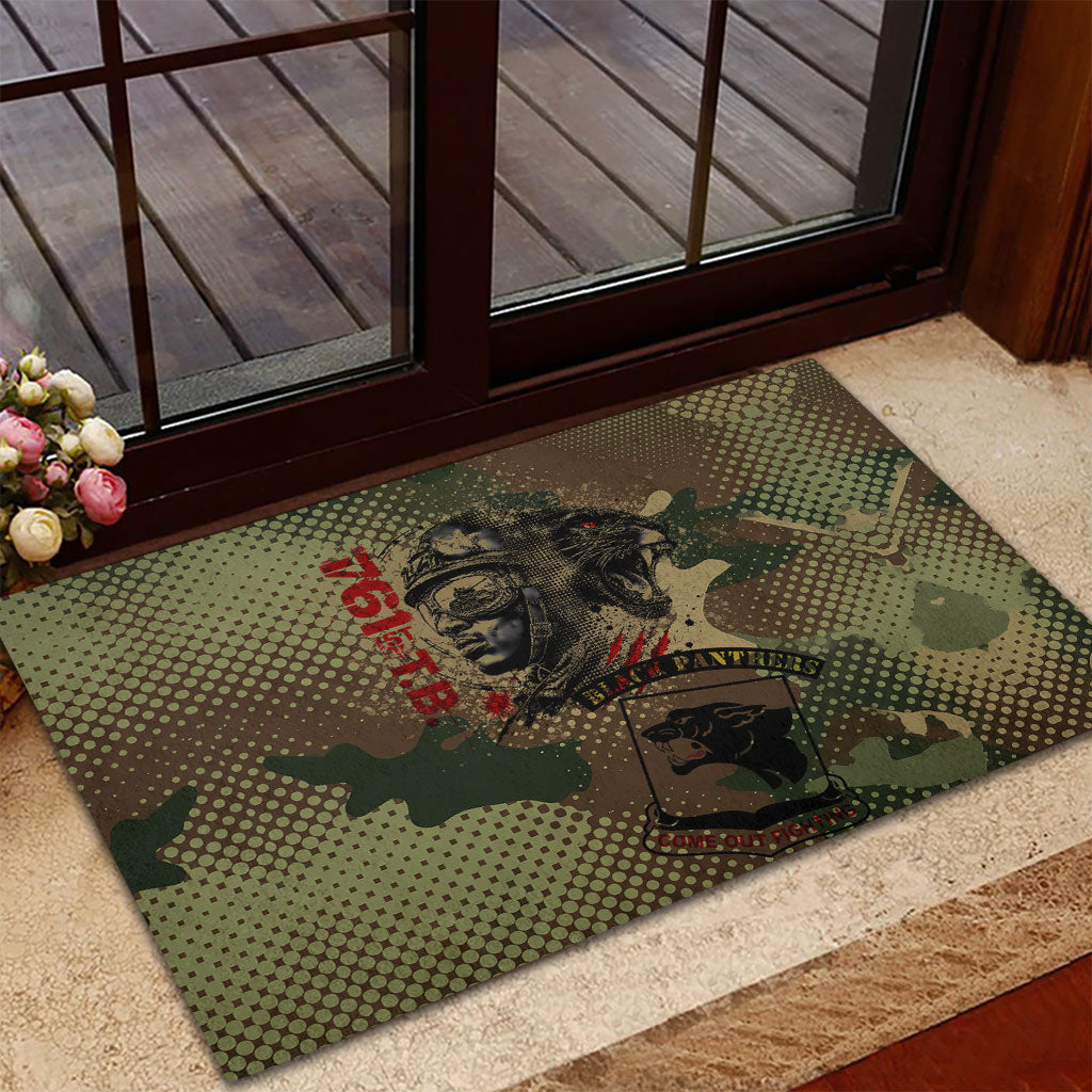761st Tank Battalion Black Panthers Rubber Doormat Come Out Fighting Military - Camouflage Halftone