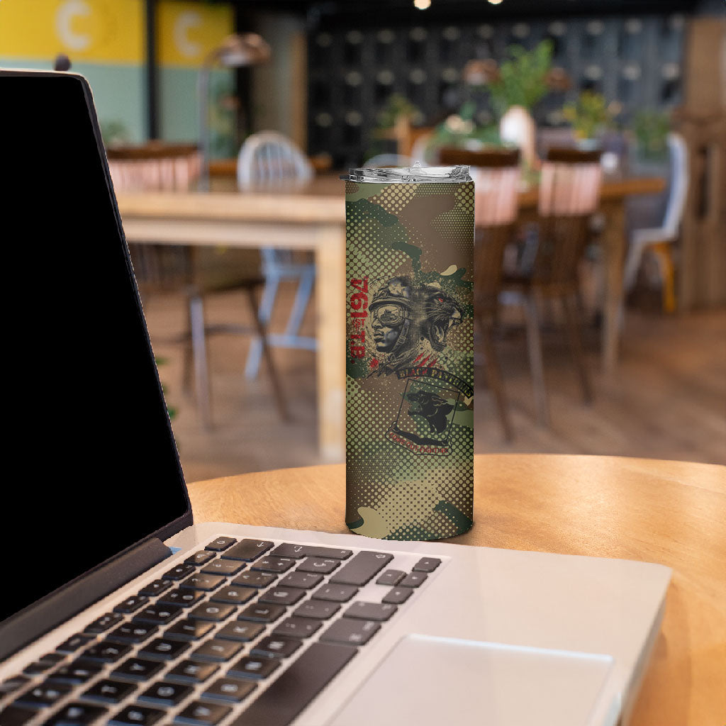 761st Tank Battalion Black Panthers Skinny Tumbler Come Out Fighting Military - Camouflage Halftone