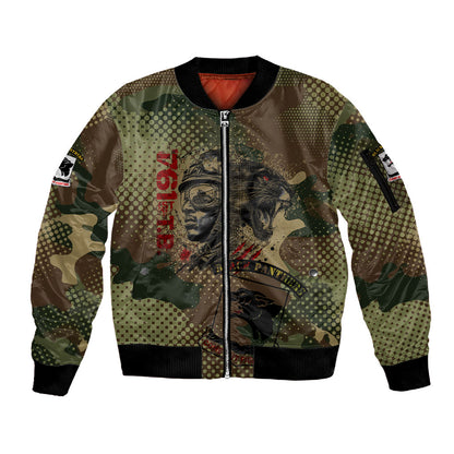 761st Tank Battalion Black Panthers Sleeve Zip Bomber Jacket Come Out Fighting Military - Camouflage Halftone