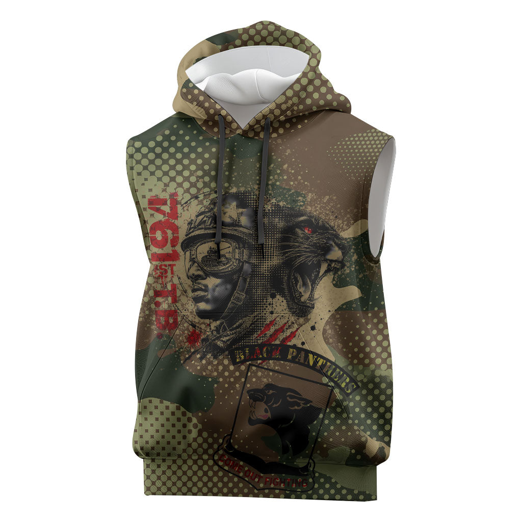 761st Tank Battalion Black Panthers Sleeveless Hoodie Come Out Fighting Military - Camouflage Halftone