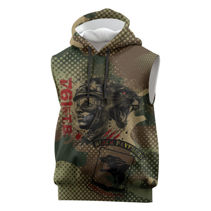 761st Tank Battalion Black Panthers Sleeveless Hoodie Come Out Fighting Military - Camouflage Halftone