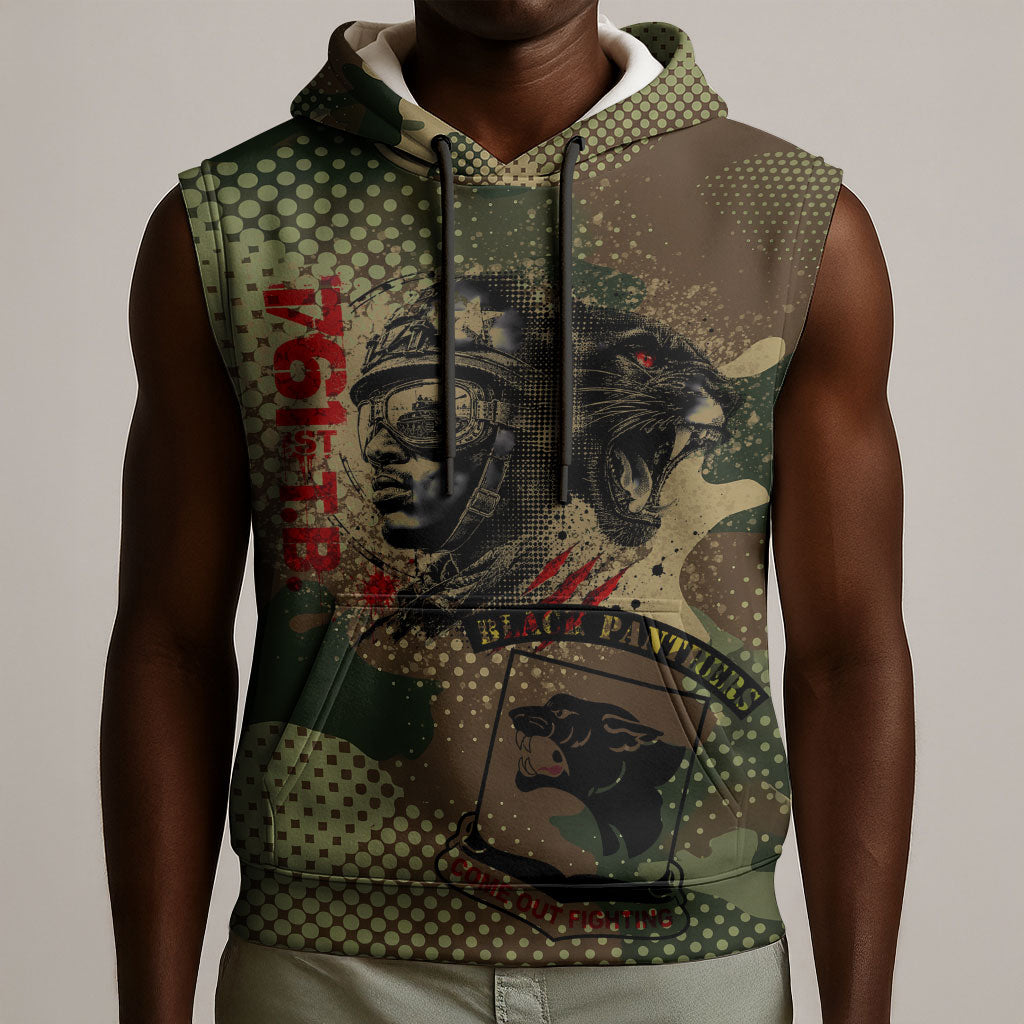 761st Tank Battalion Black Panthers Sleeveless Hoodie Come Out Fighting Military - Camouflage Halftone